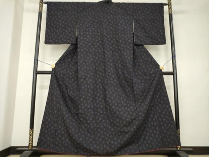 平和屋着物●結城紬　80亀甲　幾何学文様　正絹　逸品　AABL0958ck