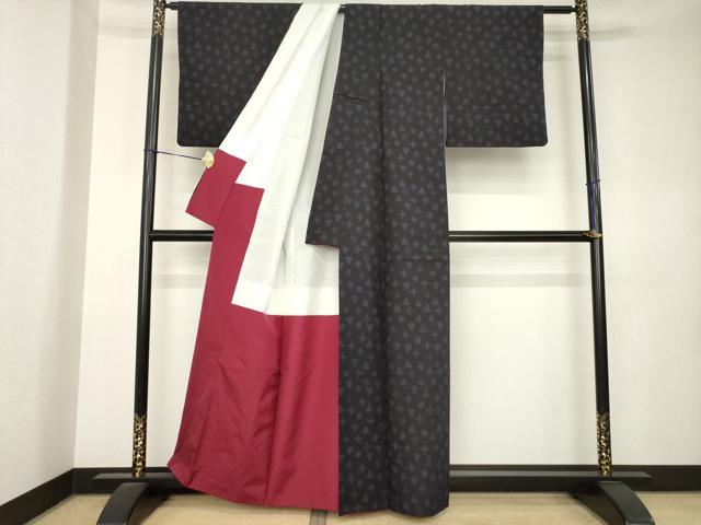 平和屋着物●結城紬　80亀甲　幾何学文様　正絹　逸品　AABL0958ck