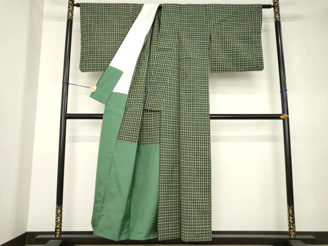 平和屋着物●上質な紬　格子　胴抜き仕立て　正絹　逸品　AABL0961ck