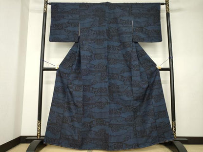 平和屋着物●結城紬　80亀甲　風景文　正絹　逸品　未使用　AABL0962ck