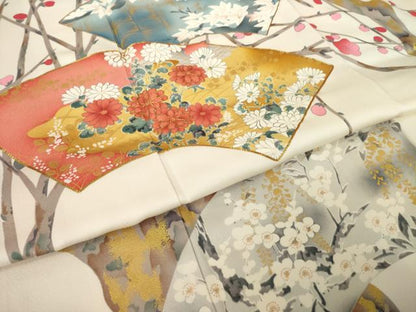 平和屋着物●豪華振袖　駒刺繍　地紙花文　金彩　やまと誂製　正絹　逸品　AABL0964ck