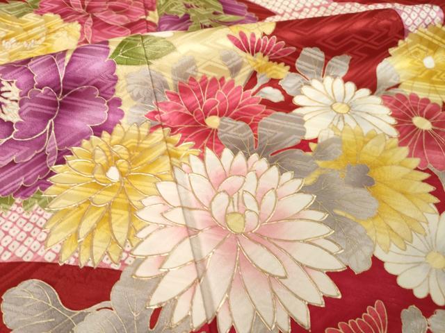 平和屋着物●豪華振袖　雪芝花文　金彩　やまと誂製　正絹　逸品　AABL0965ck