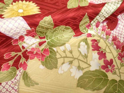 平和屋着物●豪華振袖　雪芝花文　金彩　やまと誂製　正絹　逸品　AABL0965ck