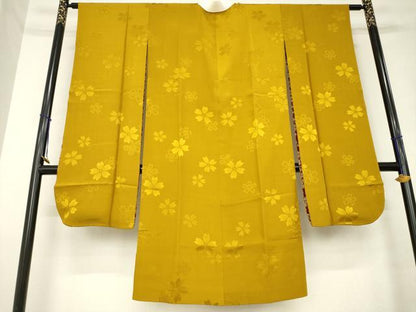 平和屋着物●振袖用長襦袢　無双仕立て　舞桜地紋　金色　やまと誂製　正絹　逸品　AABL0966ck
