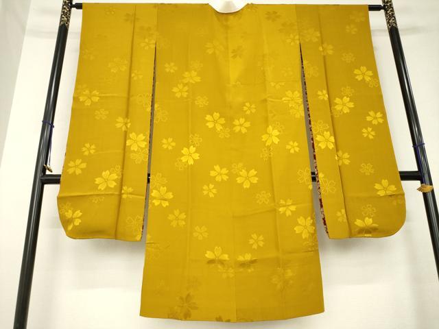 平和屋着物●振袖用長襦袢　無双仕立て　舞桜地紋　金色　やまと誂製　正絹　逸品　AABL0966ck