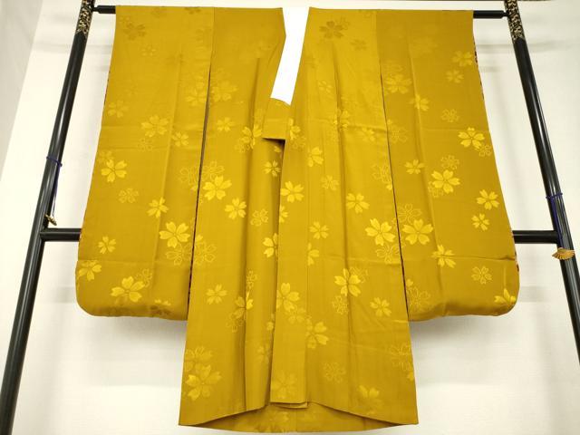 平和屋着物●振袖用長襦袢　無双仕立て　舞桜地紋　金色　やまと誂製　正絹　逸品　AABL0966ck