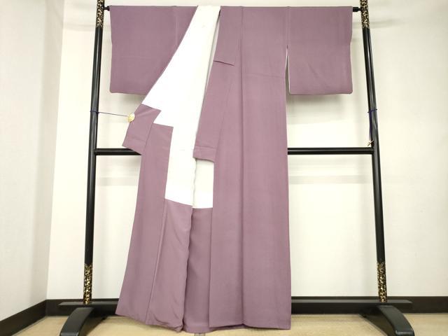 平和屋着物●加賀友禅の巨匠　初代　由水十久監修　色無地　紫鳶色　鬼しぼ縮緬　正絹　逸品　AABL0967ck