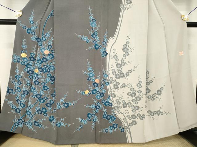 平和屋着物●人間国宝　五代　田畑喜八　訪問着　駒刺繍　枝梅　正絹　逸品　AABL0970ck