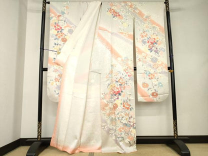 平和屋着物●豪華振袖　駒刺繍　流水花文　暈し染め　金銀彩　大丸扱い　正絹　逸品　AABL0971ck