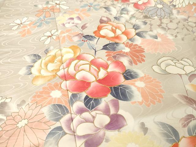 平和屋着物●豪華振袖　駒刺繍　流水花文　暈し染め　金銀彩　大丸扱い　正絹　逸品　AABL0971ck