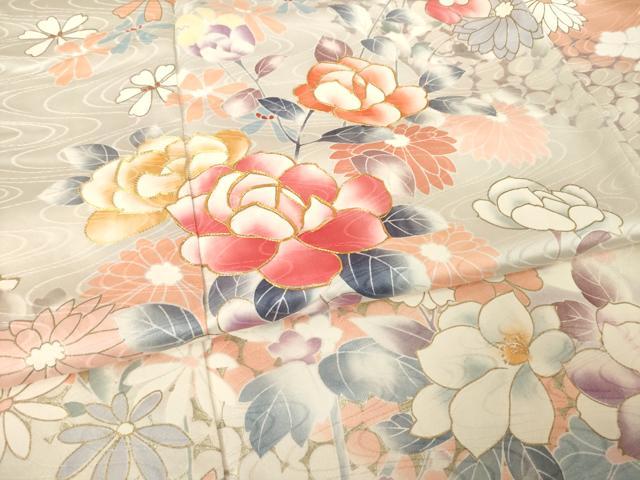 平和屋着物●豪華振袖　駒刺繍　流水花文　暈し染め　金銀彩　大丸扱い　正絹　逸品　AABL0971ck