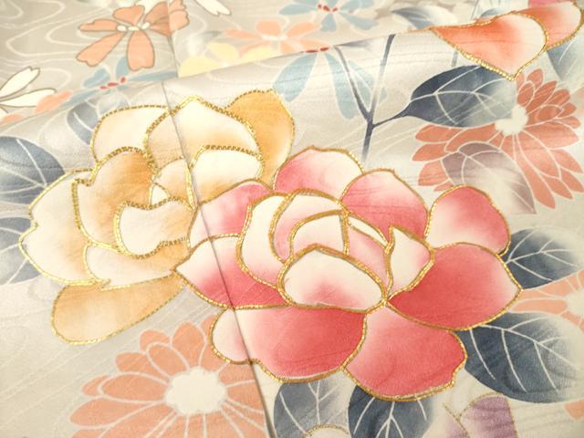 平和屋着物●豪華振袖　駒刺繍　流水花文　暈し染め　金銀彩　大丸扱い　正絹　逸品　AABL0971ck