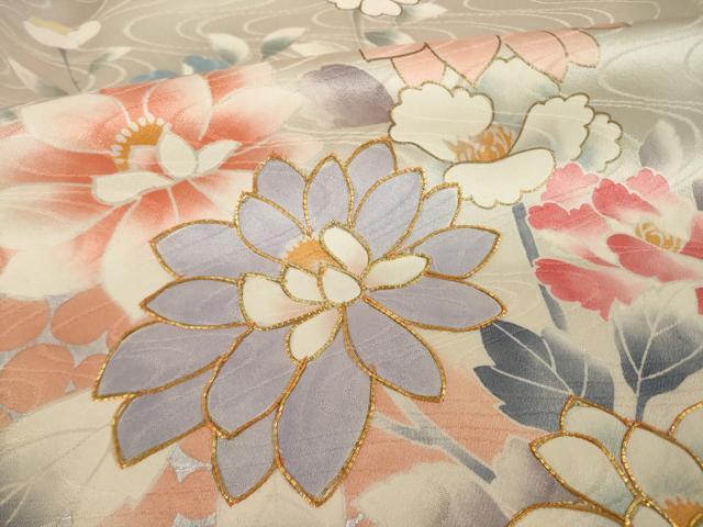 平和屋着物●豪華振袖　駒刺繍　流水花文　暈し染め　金銀彩　大丸扱い　正絹　逸品　AABL0971ck