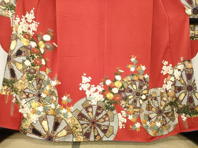 平和屋着物●女優・後藤久美子ブランド　振袖　駒刺繍　源氏車花文　金彩　正絹　逸品　AABL0972ck