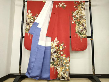 平和屋着物●女優・後藤久美子ブランド　振袖　駒刺繍　源氏車花文　金彩　正絹　逸品　AABL0972ck