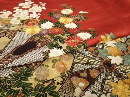 平和屋着物●女優・後藤久美子ブランド　振袖　駒刺繍　源氏車花文　金彩　正絹　逸品　AABL0972ck
