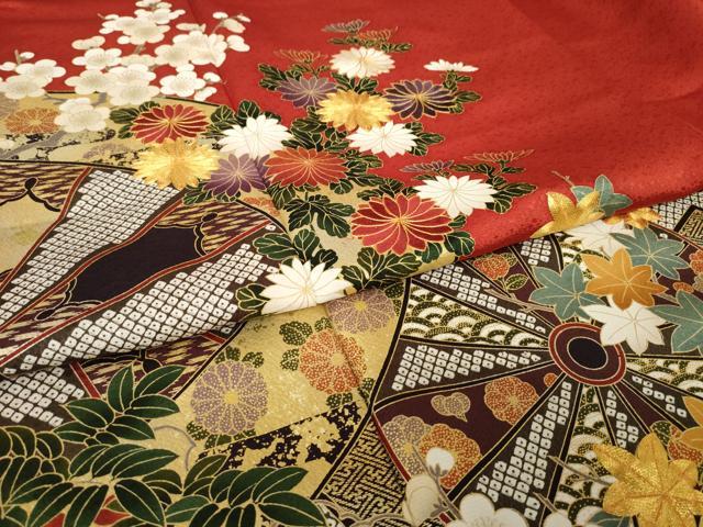 平和屋着物●女優・後藤久美子ブランド　振袖　駒刺繍　源氏車花文　金彩　正絹　逸品　AABL0972ck