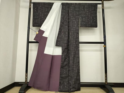 平和屋着物●本場大島紬　7マルキ　飾花文　黒地　正絹　逸品　AABL0975ck