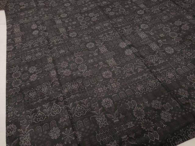 平和屋着物●本場大島紬　7マルキ　飾花文　黒地　正絹　逸品　AABL0975ck
