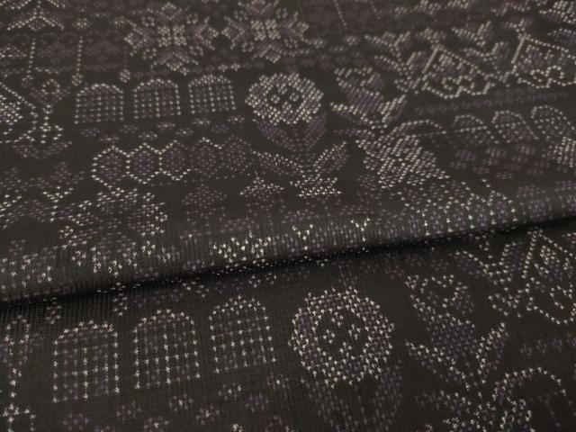 平和屋着物●本場大島紬　7マルキ　飾花文　黒地　正絹　逸品　AABL0975ck