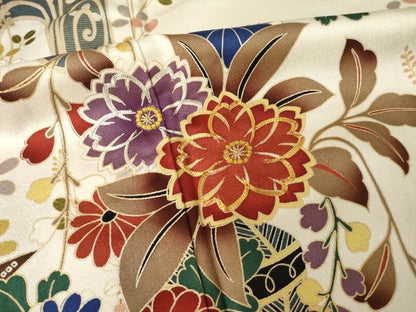 平和屋着物●豪華振袖　駒刺繍　花車文　ロング丈　正絹　逸品　AABL0980ck
