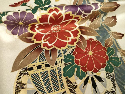平和屋着物●豪華振袖　駒刺繍　花車文　ロング丈　正絹　逸品　AABL0980ck