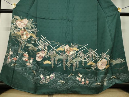 平和屋着物●訪問着　刺繍　誰が袖花文　金彩　正絹　逸品　AABL0981ck