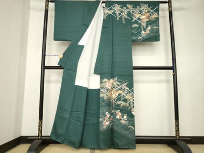 平和屋着物●訪問着　刺繍　誰が袖花文　金彩　正絹　逸品　AABL0981ck