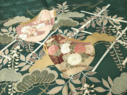 平和屋着物●訪問着　刺繍　誰が袖花文　金彩　正絹　逸品　AABL0981ck