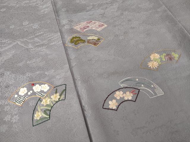 平和屋着物●豪華色留袖　総刺繍　駒刺繍　地紙花文　金銀糸　正絹　逸品　AABL0988ck