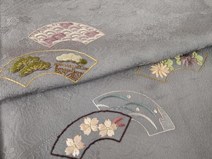 平和屋着物●豪華色留袖　総刺繍　駒刺繍　地紙花文　金銀糸　正絹　逸品　AABL0988ck