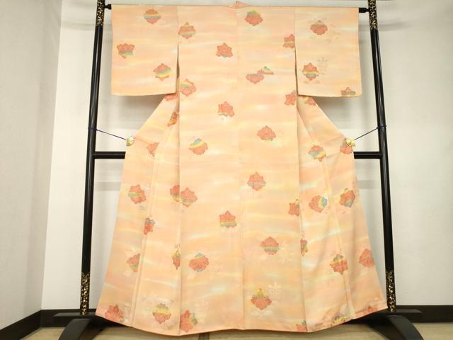 平和屋着物●上質な小紋　地紋起こし　舞花文　暈し染め　正絹　逸品　AABL0990ck