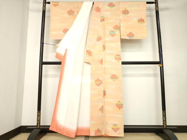 平和屋着物●上質な小紋　地紋起こし　舞花文　暈し染め　正絹　逸品　AABL0990ck