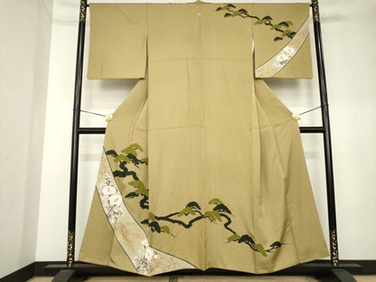 平和屋着物●訪問着　松　草花文　金彩　正絹　逸品　AABL0991ck