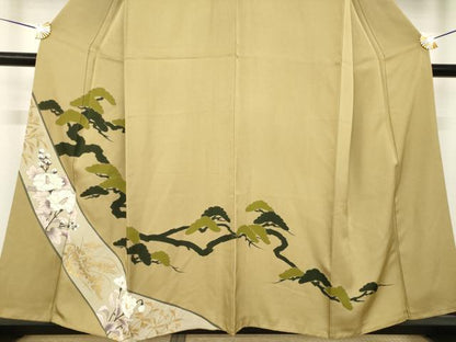 平和屋着物●訪問着　松　草花文　金彩　正絹　逸品　AABL0991ck