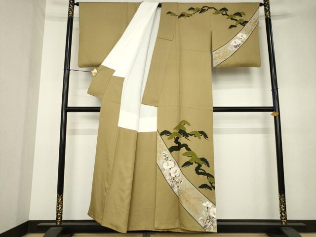 平和屋着物●訪問着　松　草花文　金彩　正絹　逸品　AABL0991ck