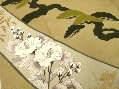 平和屋着物●訪問着　松　草花文　金彩　正絹　逸品　AABL0991ck