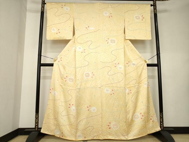 平和屋着物●上質な小紋　総絞り　舞花文　正絹　逸品　AABL0992ck