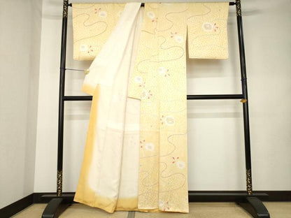 平和屋着物●上質な小紋　総絞り　舞花文　正絹　逸品　AABL0992ck