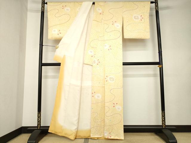 平和屋着物●上質な小紋　総絞り　舞花文　正絹　逸品　AABL0992ck