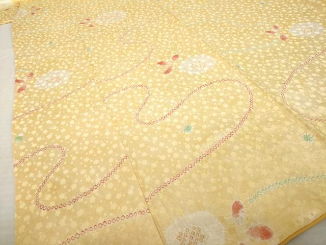 平和屋着物●上質な小紋　総絞り　舞花文　正絹　逸品　AABL0992ck
