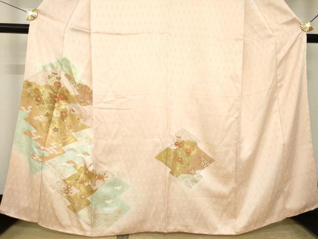 平和屋着物●訪問着　松皮菱吉祥花文　金彩　正絹　逸品　AABL0993ck