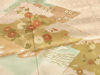 平和屋着物●訪問着　松皮菱吉祥花文　金彩　正絹　逸品　AABL0993ck