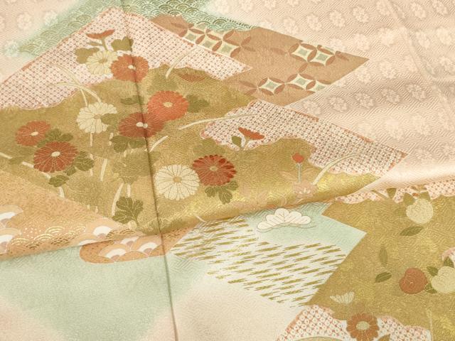 平和屋着物●訪問着　松皮菱吉祥花文　金彩　正絹　逸品　AABL0993ck