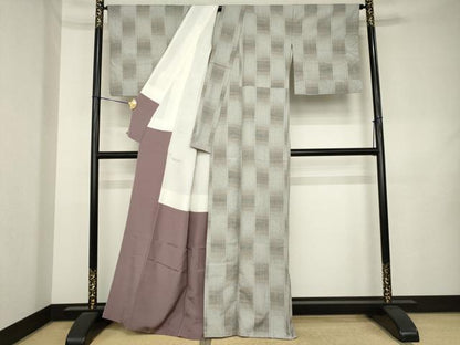 平和屋着物●上質な紬　変わり市松文　正絹　逸品　AABL0996ck