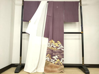 平和屋着物●豪華色留袖　駒刺繍　松　金彩　正絹　逸品　AABL0999ck