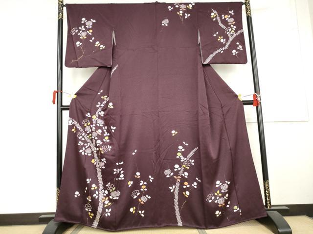 平和屋着物●訪問着　絞り　枝花文　金彩　正絹　逸品　AABL1001cs