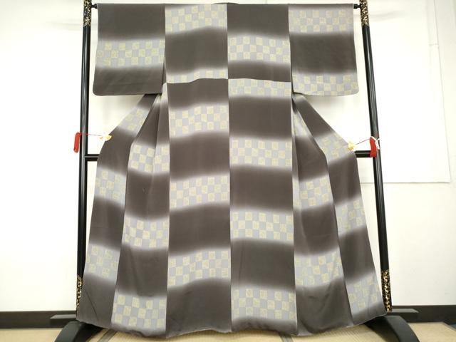 平和屋着物●上質な小紋　鹿の子格子　鬼しぼ縮緬　正絹　逸品　AABL1002cs