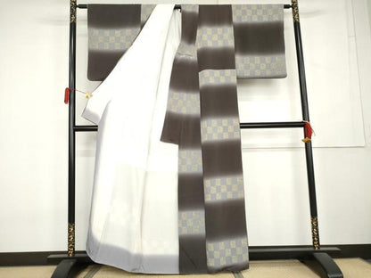 平和屋着物●上質な小紋　鹿の子格子　鬼しぼ縮緬　正絹　逸品　AABL1002cs