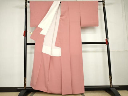 平和屋着物●上質な色無地　紅梅色　正絹　逸品　AABL1003cs